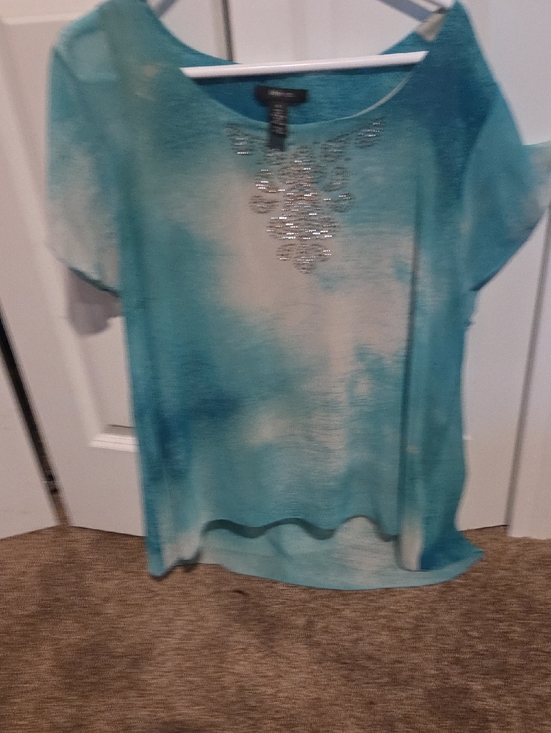 Style & Co. Tops - Style & Co. Teal Ombre Blouse with Neckline Embellishment